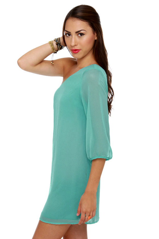 C\\\'mon Get Happy One Shoulder Sky Blue Dress