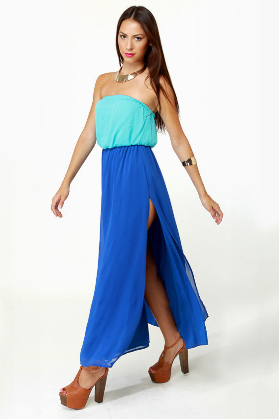 LULUS Exclusive Who\\\\\\\\\\\\\\\\\\\\\\\\\\\\\\\'s Who Aqua and Royal Blue Maxi Dress