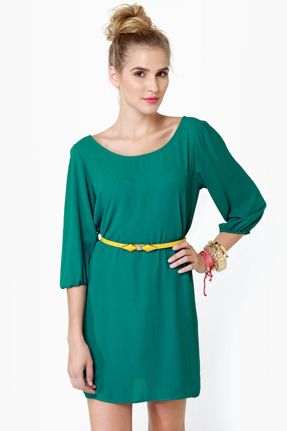 Gem of the Woods Belted Teal Dress