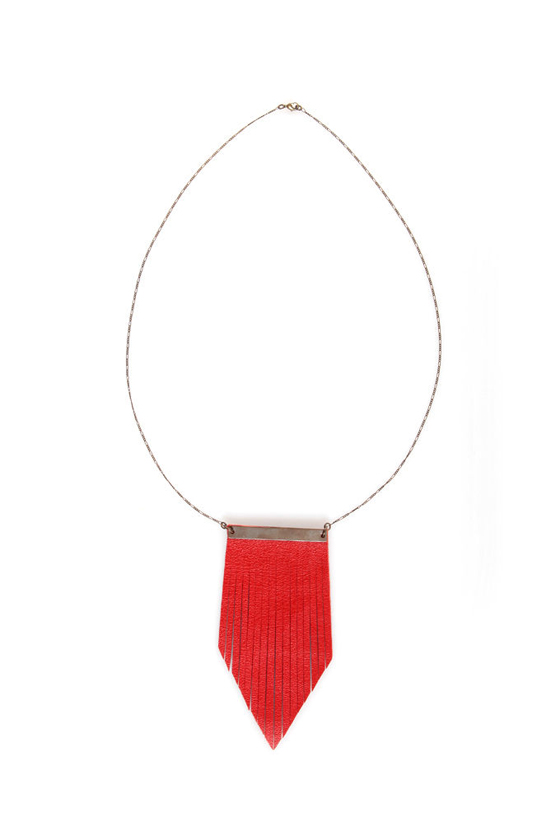 Amy Waltz Flirting With Fringe Red Leather Necklace