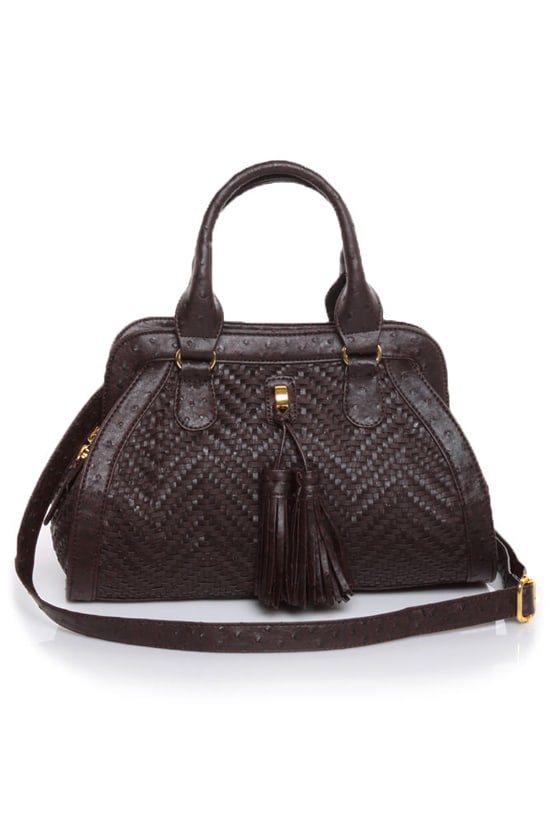 Ostrich Handbag - Brown Purse - Vegan Handbag - Basket Weave Handbag ...