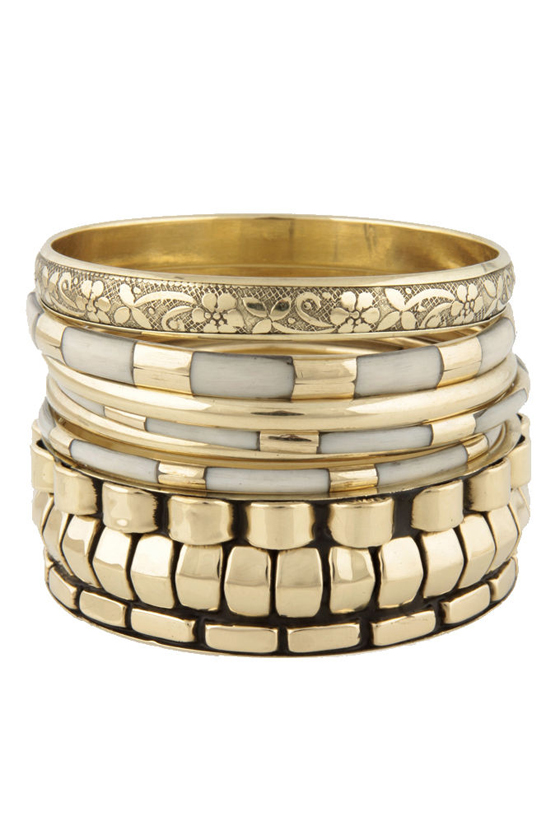 Hit the Bricks Ivory and Gold Bangle Set