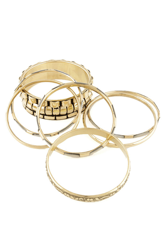 Hit the Bricks Ivory and Gold Bangle Set