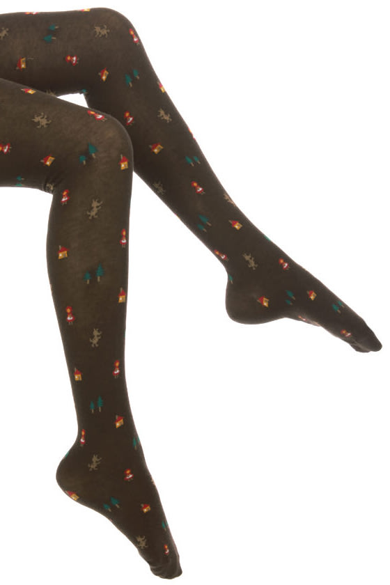 Tabbisocks Hoodwinked Print Brown Tights