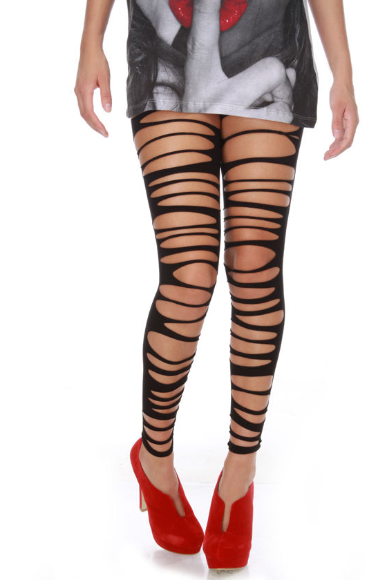 Tabbisocks Thriller Slashed Black Tights