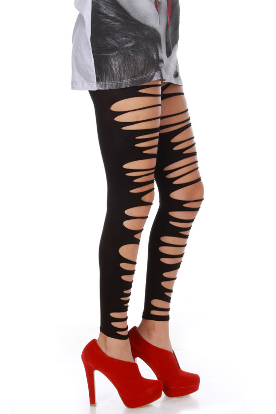 Tabbisocks Thriller Slashed Black Tights