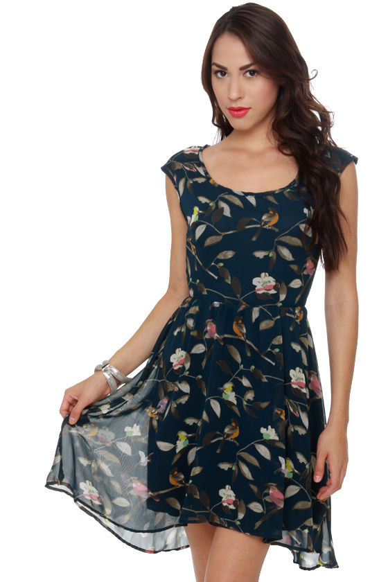 Cute Bird Print Dress - Navy Blue Dress - High Low Dress - $44.00 - Lulus