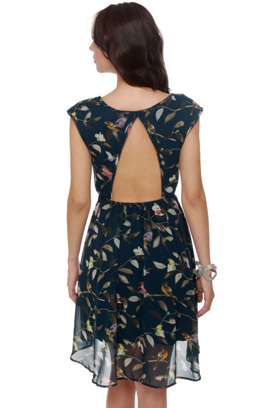 navy blue dress with birds Joyfolie GirlsDimia Dress Navy Bird Floral, Size 8