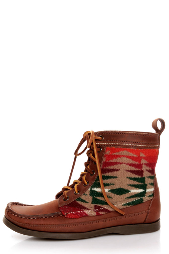 2568 Samosa Brown Pendleton Wool Southwest Print Lace-Up Boots
