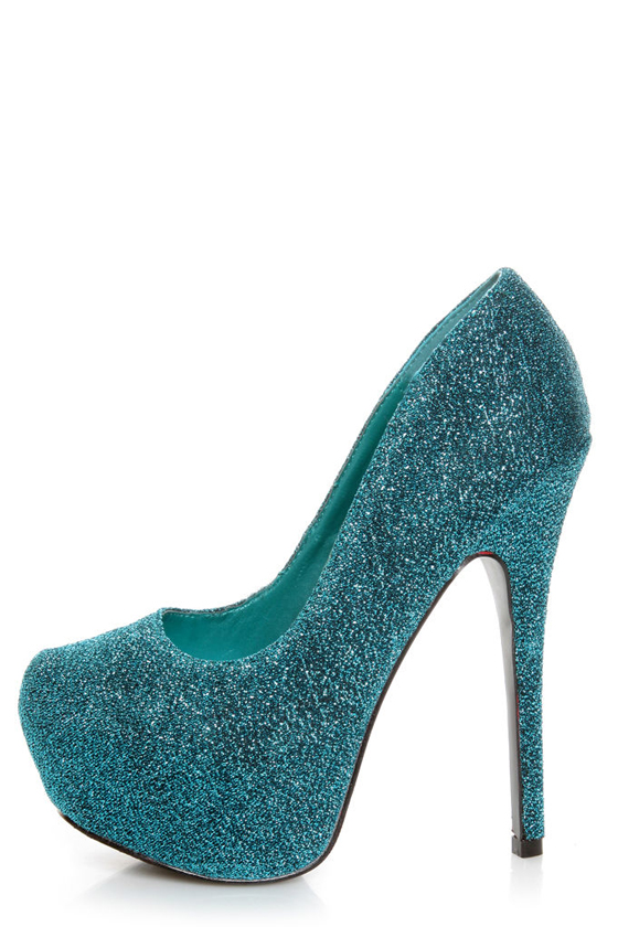 Mystic 1 Blue Glitter Fabric Platform Pumps