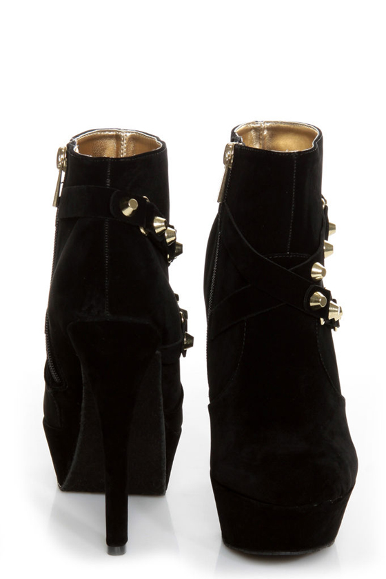 Dollhouse Slammin Black Strapped and Studded Platform Booties