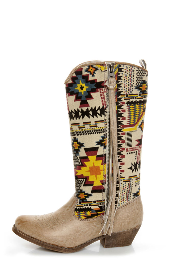 Big Buddha Wayne Natural Multi Southwest Print Cowboy Boots