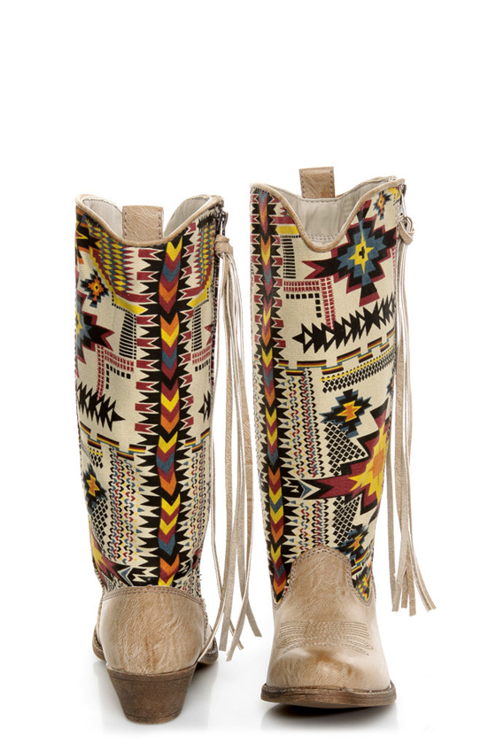 Big Buddha Wayne Natural Multi Southwest Print Cowboy Boots