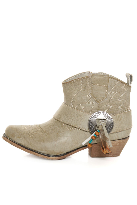 Big Buddha West Natural Paris Embellished Cowgirl Ankle Boots