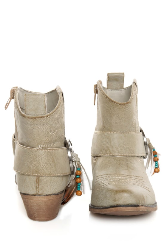 Big Buddha West Natural Paris Embellished Cowgirl Ankle Boots