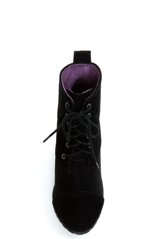 black tie up wedge booties