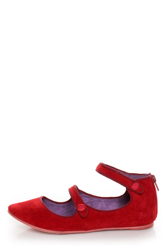 Blowfish Neo Red Corduroy Double Mary Jane Ballet Flats