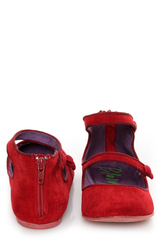 Blowfish Neo Red Corduroy Double Mary Jane Ballet Flats