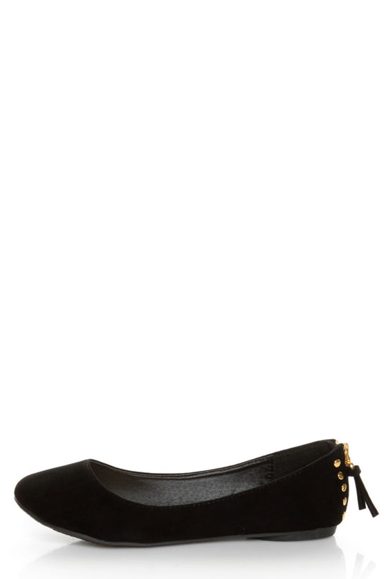 Doby 6 Black Studded Heel Zipper Ballet Flats