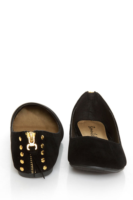 Doby 6 Black Studded Heel Zipper Ballet Flats