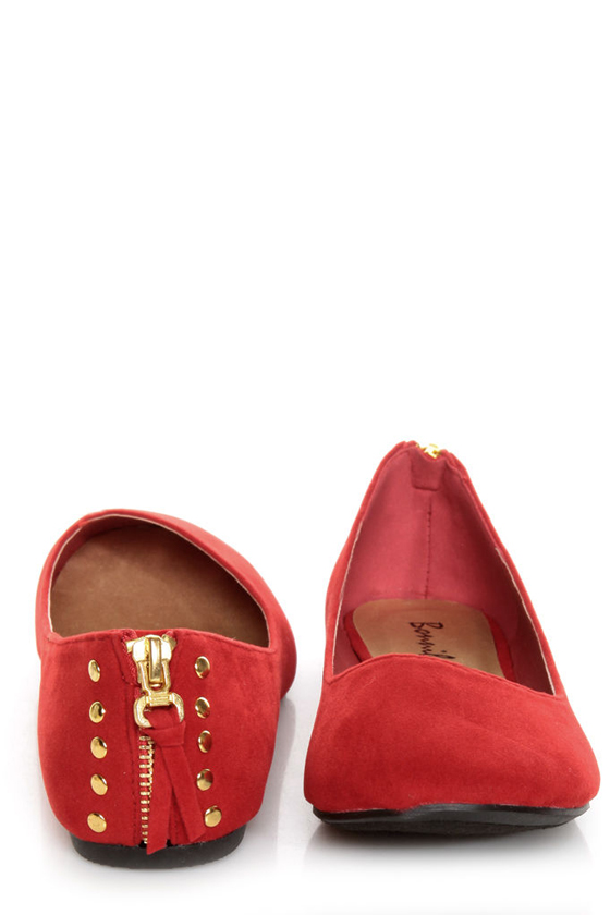 Doby 6 Red Studded Heel Zipper Ballet Flats