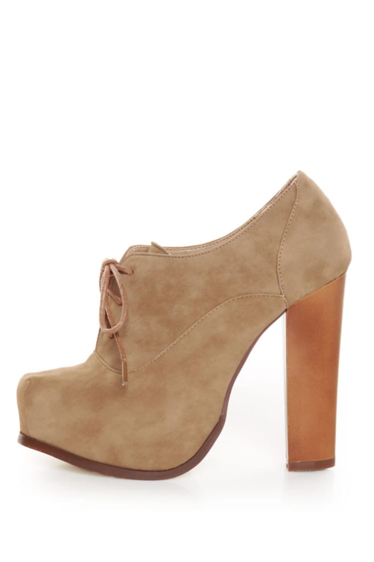 Bonnibel Elodie Camel Lace Up Oxford Heels 36.00 Lulus