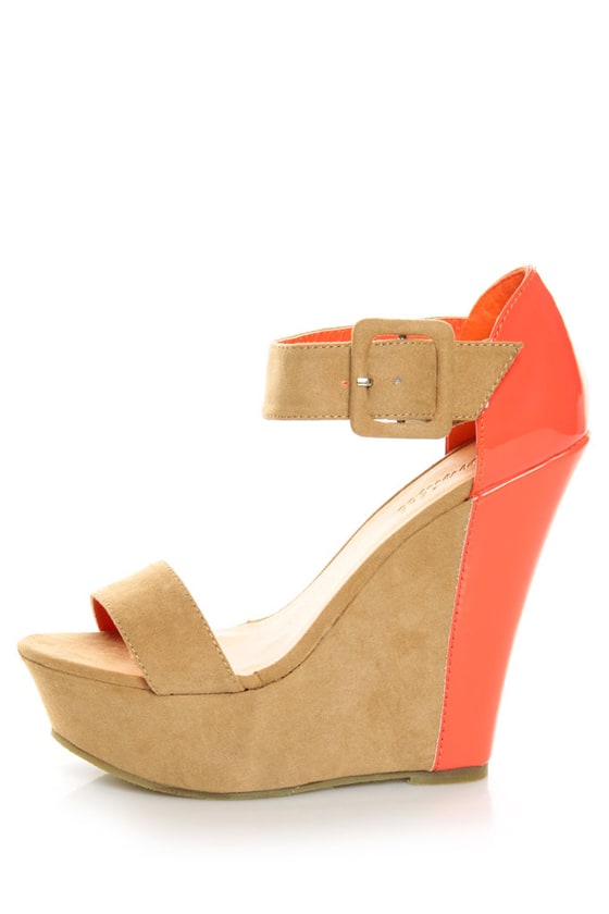 Bonnibel Hana 2 Camel and Orange Color Block Wedge Sandals - $33.00 - Lulus