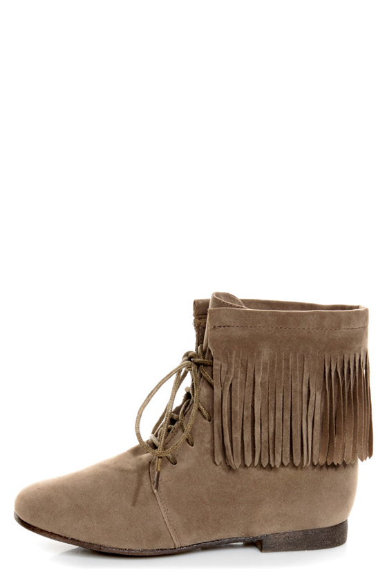 Sandy 35 Taupe Fringe Lace-Up Booties