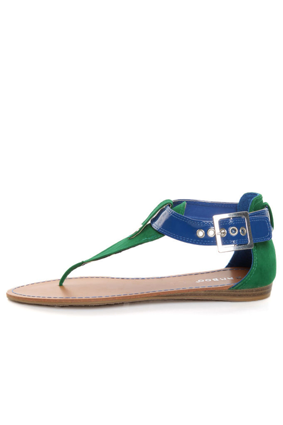 Bamboo Ashley 27X Blue & Green Thong Sandals