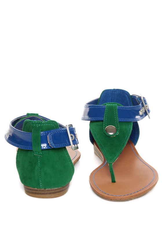 Bamboo Ashley 27X Blue & Green Thong Sandals