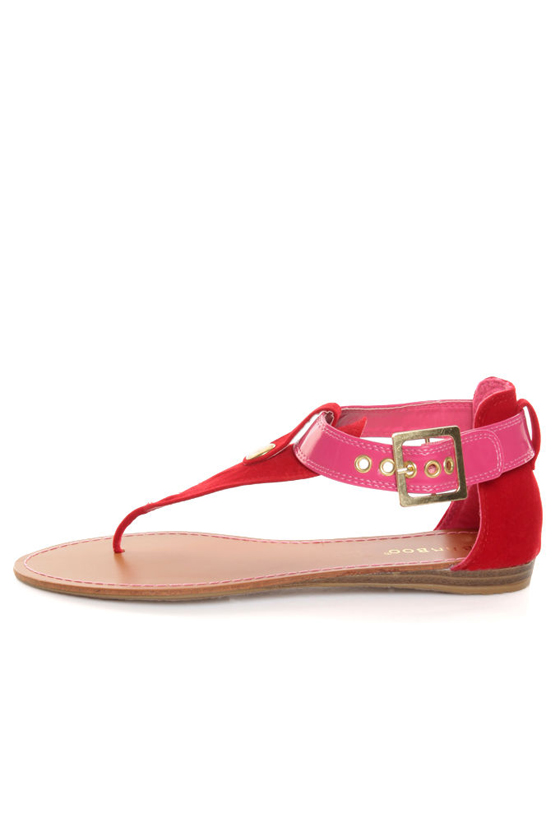 Bamboo Ashley 27X Red & Pink Thong Sandals