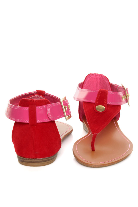 Bamboo Ashley 27X Red & Pink Thong Sandals