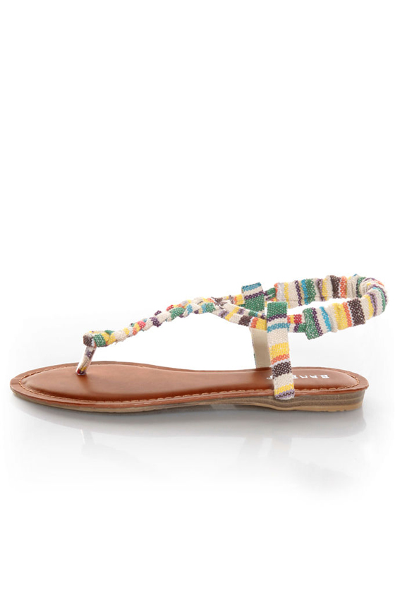 Bamboo Ashley 67 White Striped Braided Thong Sandals