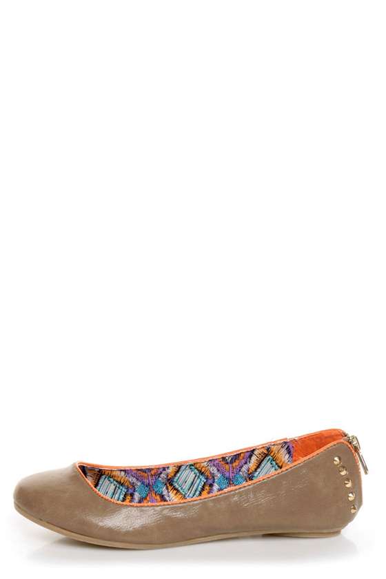 Bamboo Bikini 01 Taupe Studded Heel Zipper Ballet Flats