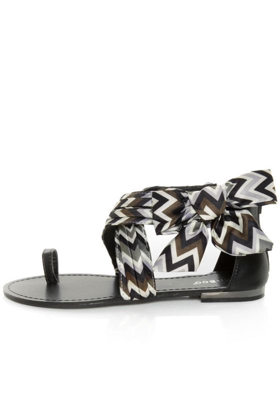 Bamboo Bloom 64 Black Zigzag Print Bow Sandals