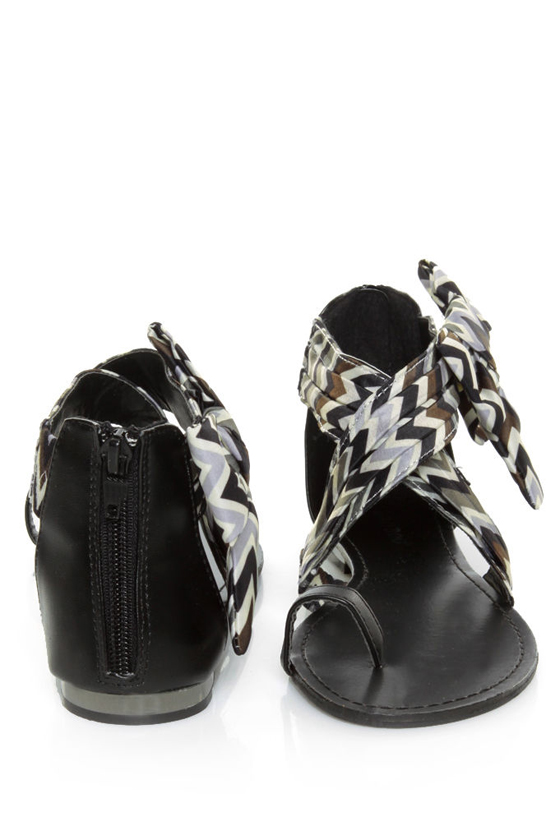 Bamboo Bloom 64 Black Zigzag Print Bow Sandals