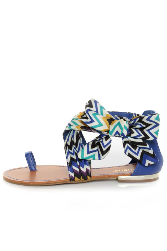 Bamboo Bloom 64 Blue Zigzag Print Bow Sandals