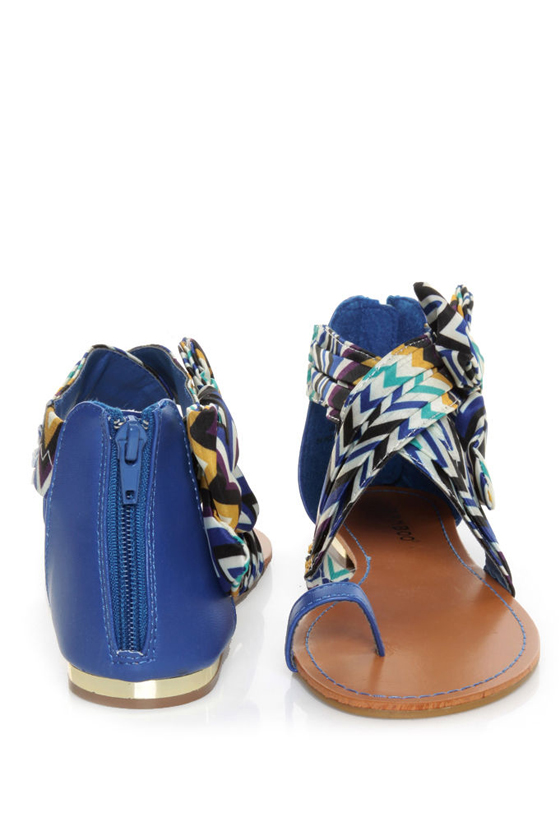 Bamboo Bloom 64 Blue Zigzag Print Bow Sandals