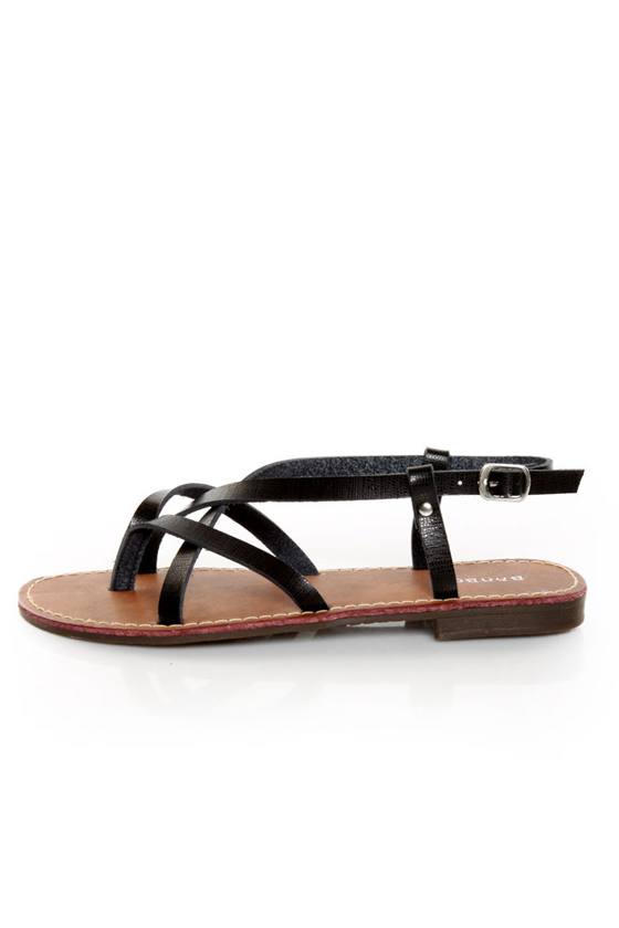 Bamboo Cable 03 Black Strappy Thong Sandals