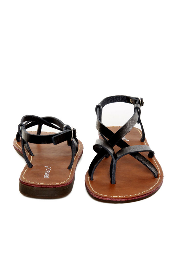 Bamboo Cable 03 Black Strappy Thong Sandals