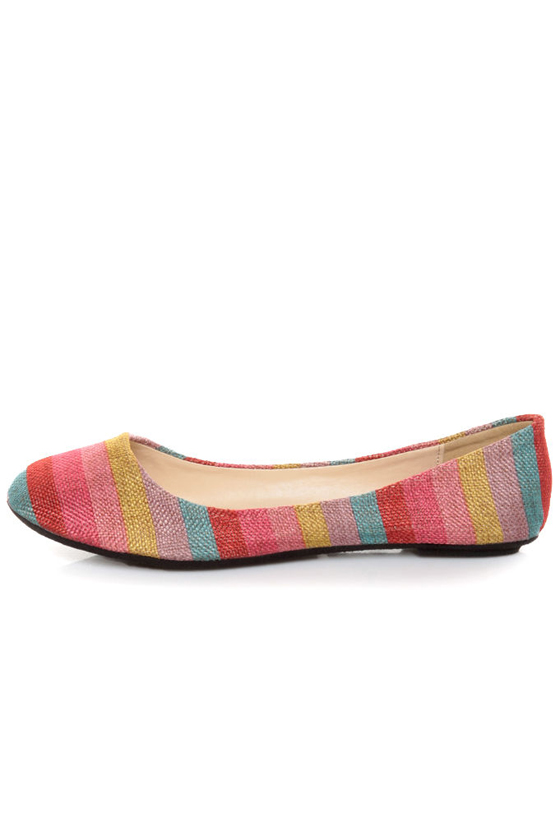 Bamboo Crush 80 Red Multi Striped Ballet Flats