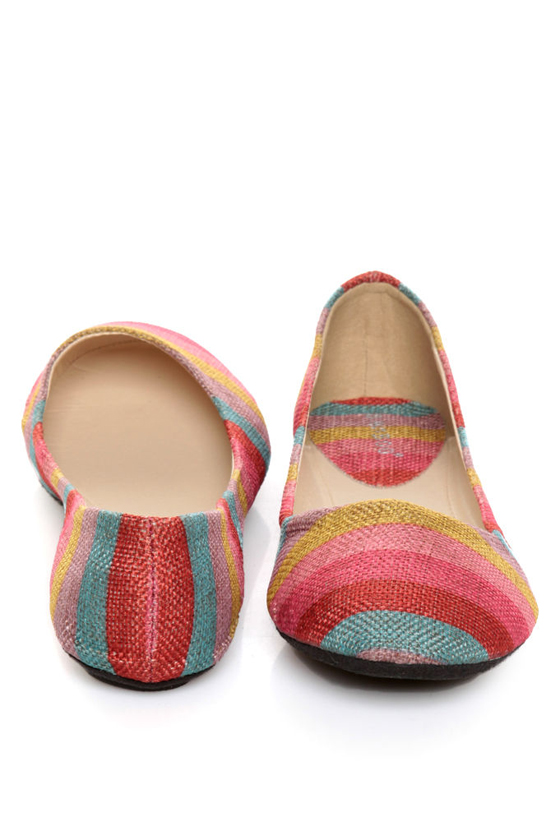 Bamboo Crush 80 Red Multi Striped Ballet Flats