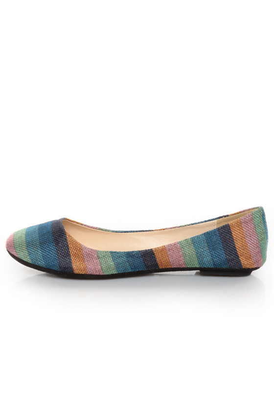 Bamboo Crush 80 Turquoise Multi Striped Ballet Flats