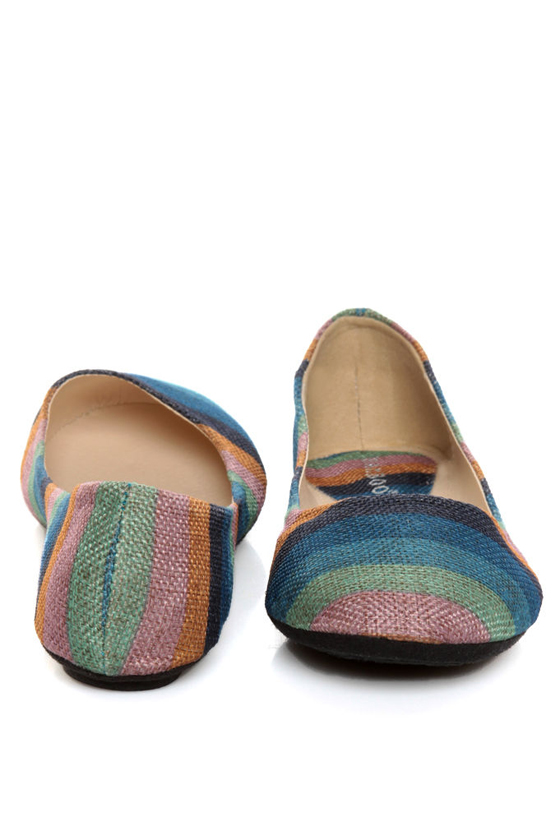 Bamboo Crush 80 Turquoise Multi Striped Ballet Flats
