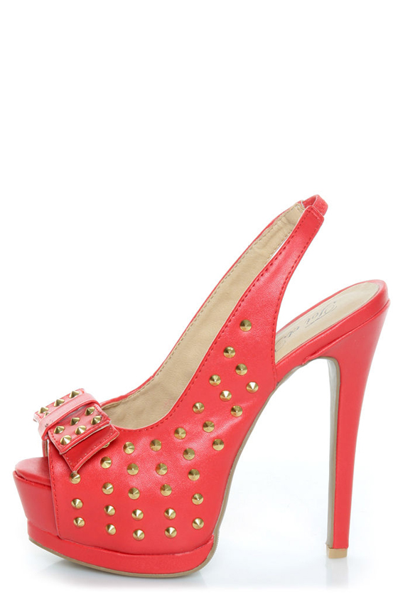 Toi et Moi Daisy 07 Red Studded Slingback Platform Heels