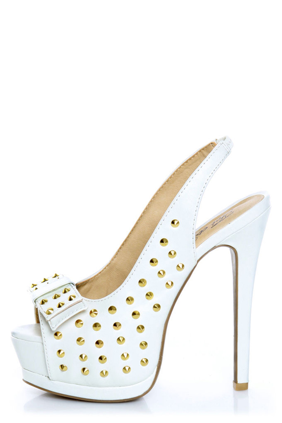 Toi et Moi Daisy 07 White Studded Slingback Platform Heels