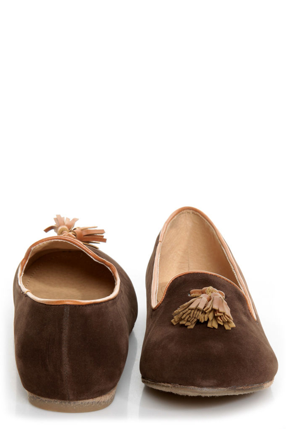 Bamboo Donovan 01 Brown & Tan Tassel Smoking Slipper Flats