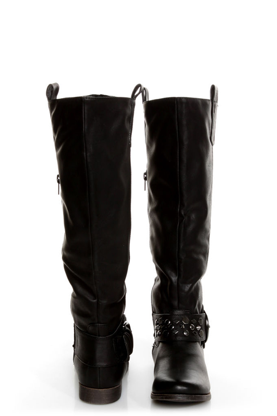 Bamboo Eastwick 01 Black Studded Riding Boots