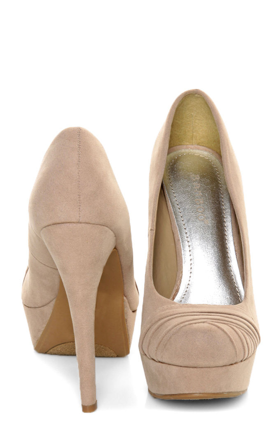 Bamboo Ericka 04 Nude Suede Ruched Platform Heels