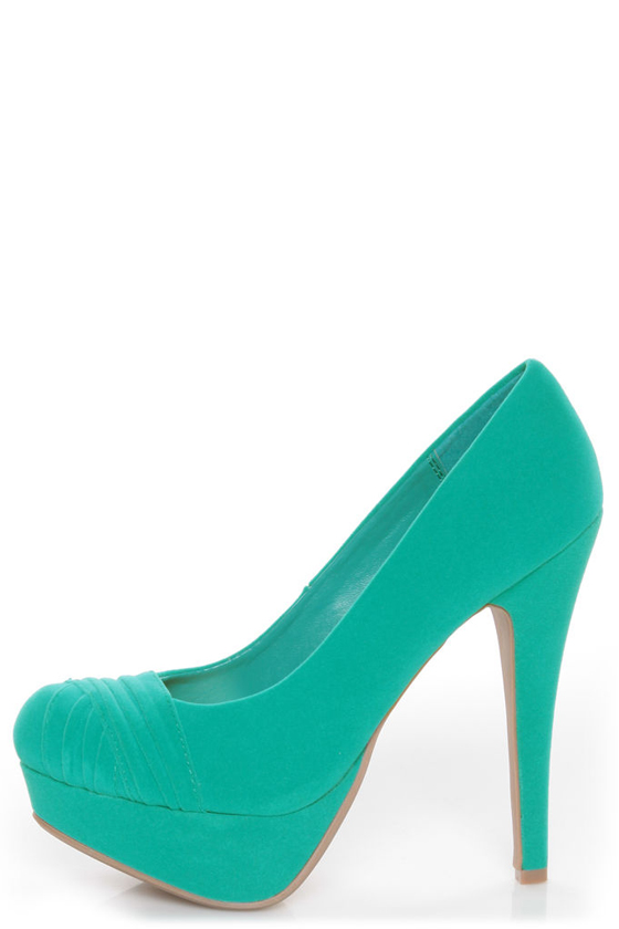 Bamboo Ericka 04 Sea Green Suede Ruched Platform Heels